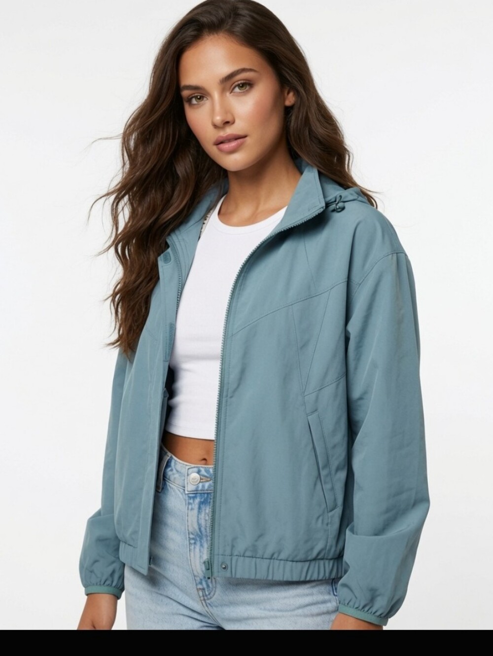 Champion Women's Teal Bomber Polyester Hooded Jacket Super Soft (Size:large)